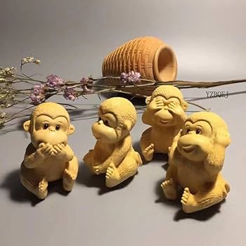 木彫り 猿（見ざる言わざる聞かざる不動） Amazon.co.jp: 木彫り 猿 置物 四猿 さる オブジェ 見ざる 言わ